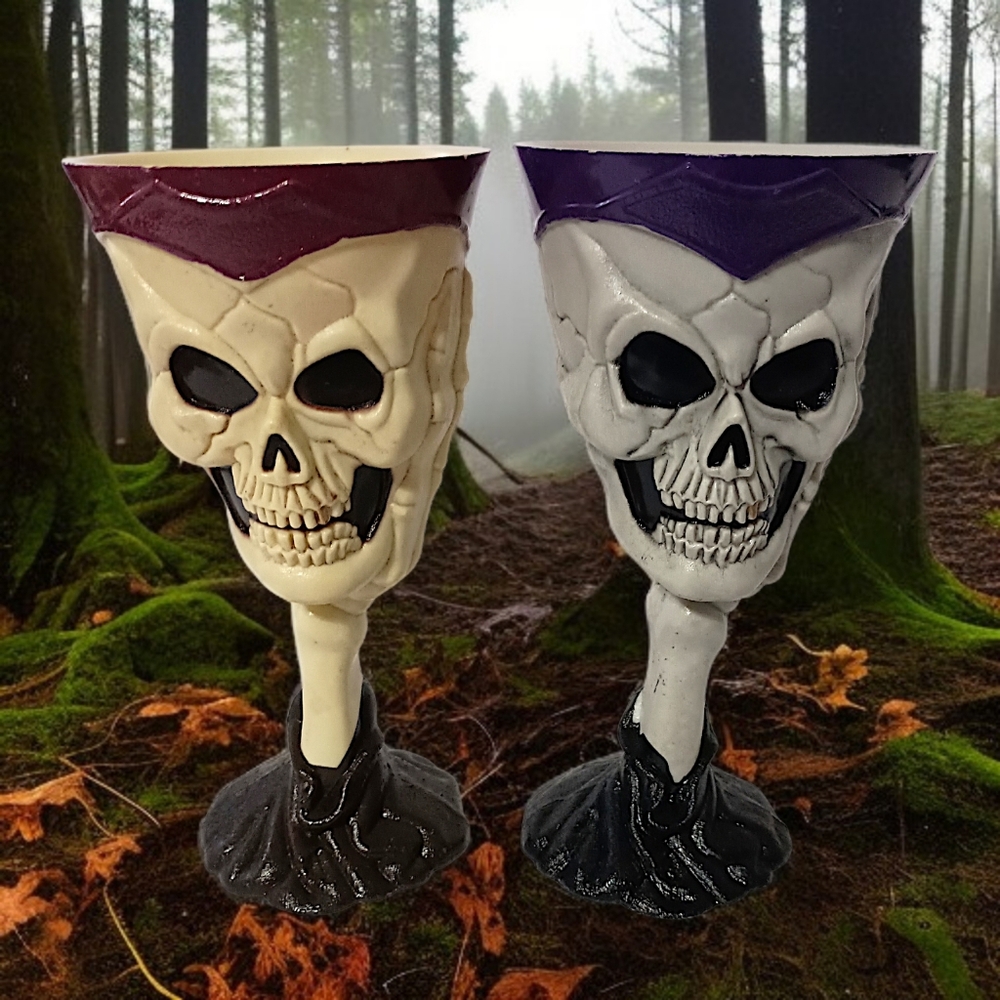 2‎ Easter Unlimited Skull Goblets Skeleton Wine Halloween Bones Cup Glasses Vtg